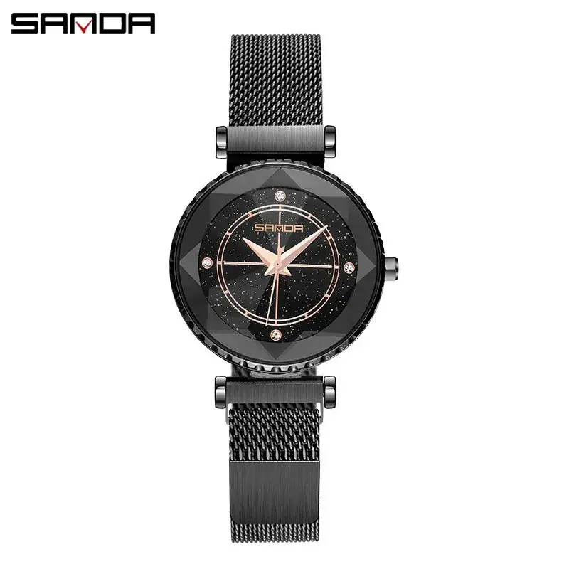 Sanda Women's Black Mesh Watch with Star Dial - Image 8