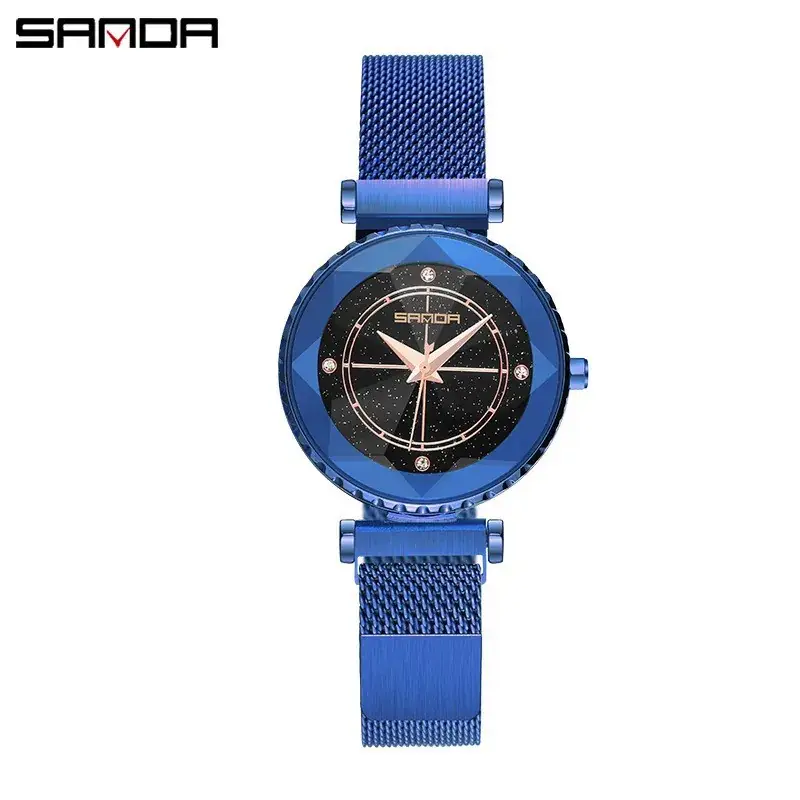 Sanda Women's Black Mesh Watch with Star Dial - Image 2