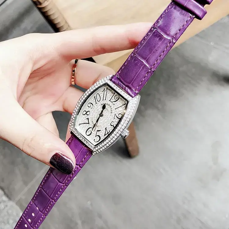 Purple Crocodile Leather Women's Quartz Watch with Diamond Face - Image 3