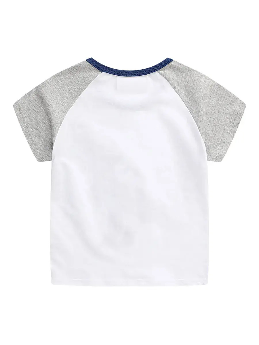 Boys T-Shirt Dinosaur Cartoon Short Sleeve White Blue - Image 3