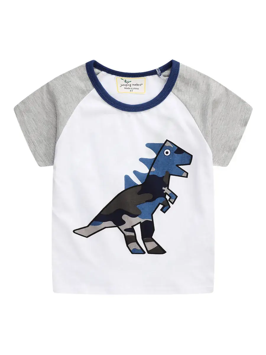 Boys T-Shirt Dinosaur Cartoon Short Sleeve White Blue - Image 6
