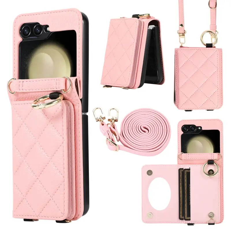 Blue Leather Zflip Phone Case with Ring Stand & Card Holder - Image 4