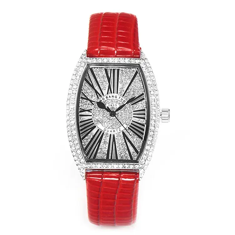 Women's Explosions Barrel Diamond Watch Brown Leather - Image 9