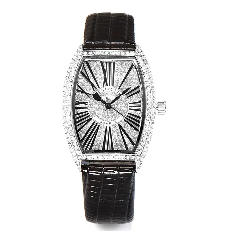 Women's Explosions Barrel Diamond Watch Brown Leather - Image 10