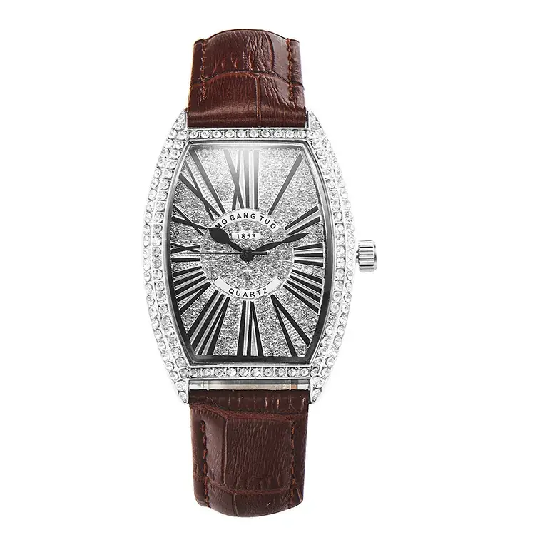 Women's Explosions Barrel Diamond Watch Brown Leather - Image 12