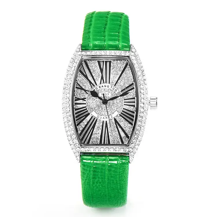 Women's Explosions Barrel Diamond Watch Brown Leather - Image 3