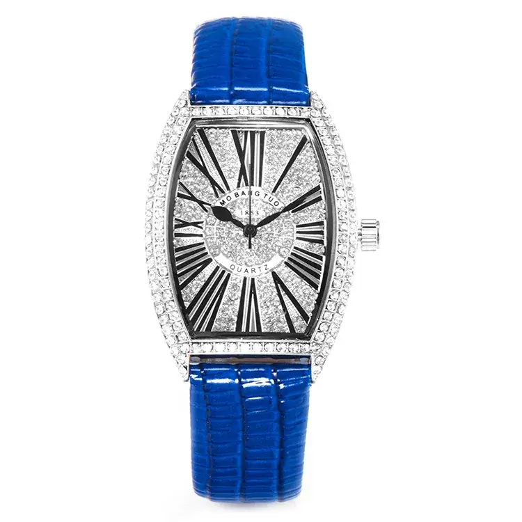 Women's Explosions Barrel Diamond Watch Brown Leather - Image 4