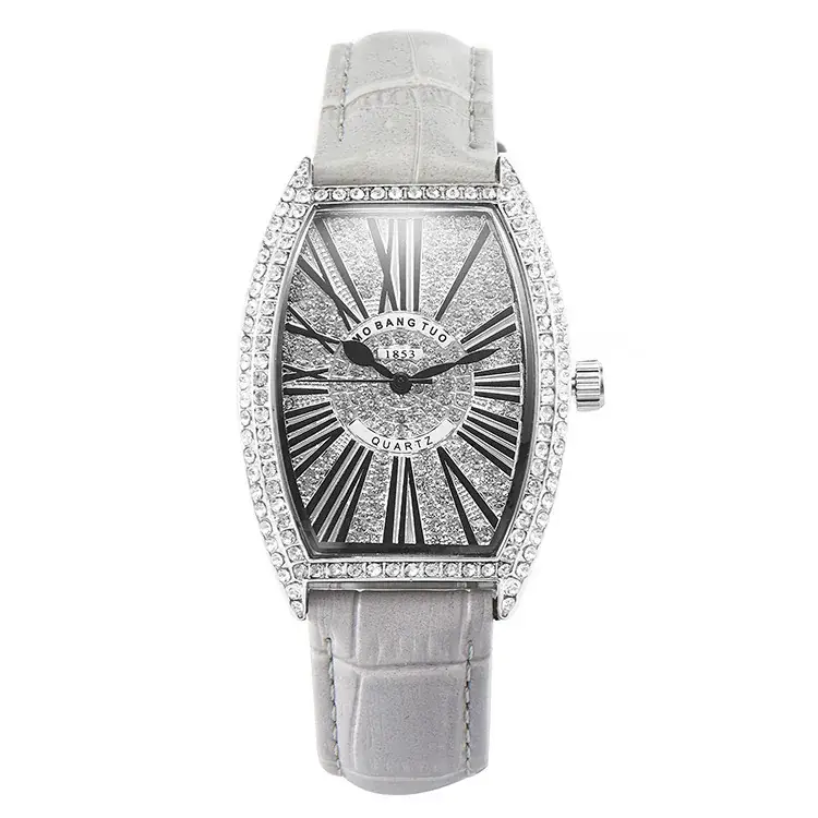 Women's Explosions Barrel Diamond Watch Brown Leather - Image 7
