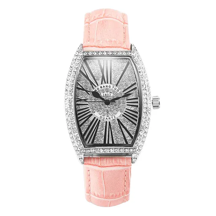 Women's Explosions Barrel Diamond Watch Brown Leather - Image 8