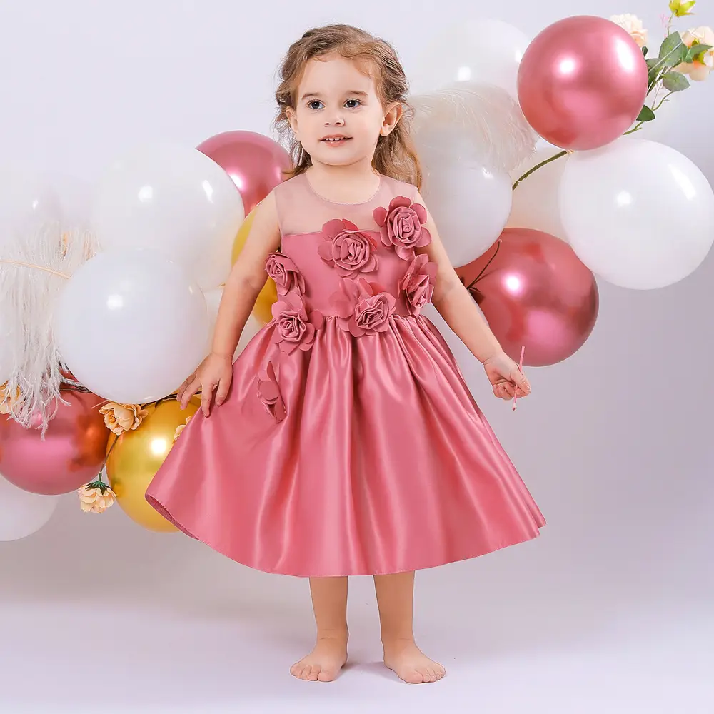 2024 Pink 3D Flower Mesh Dress for Girls - Image 9