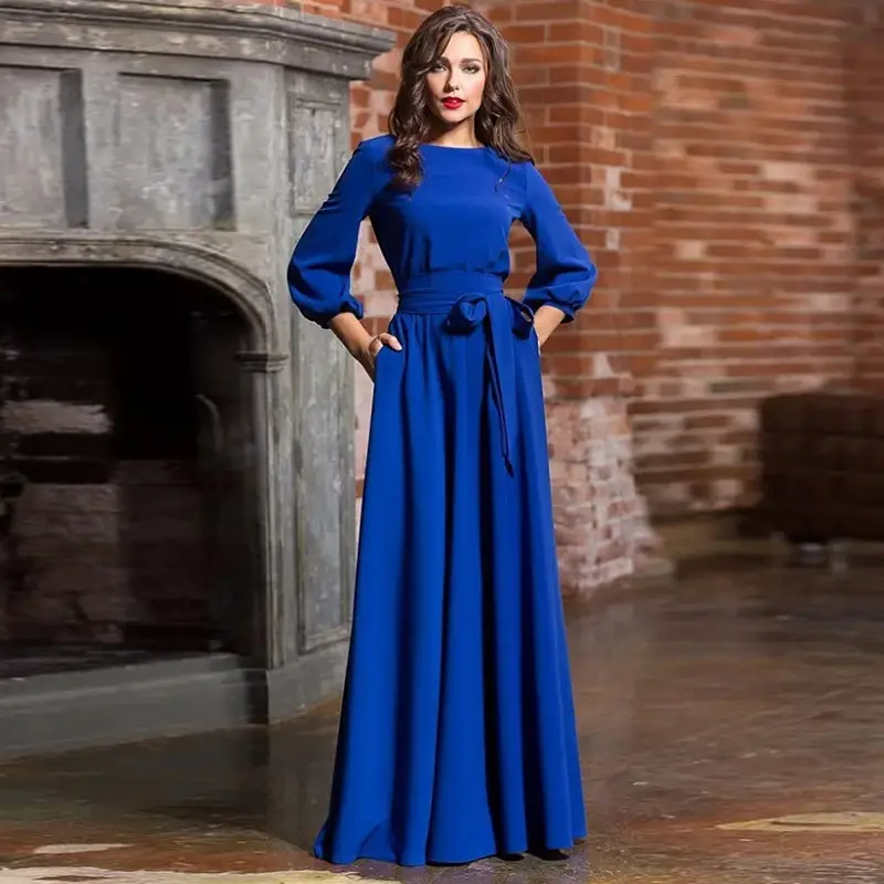 2019 Green Long Dress with Lantern Sleeves - Image 7