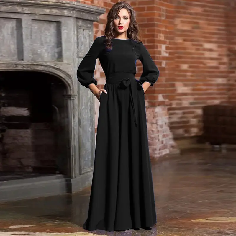 2019 Green Long Dress with Lantern Sleeves - Image 6