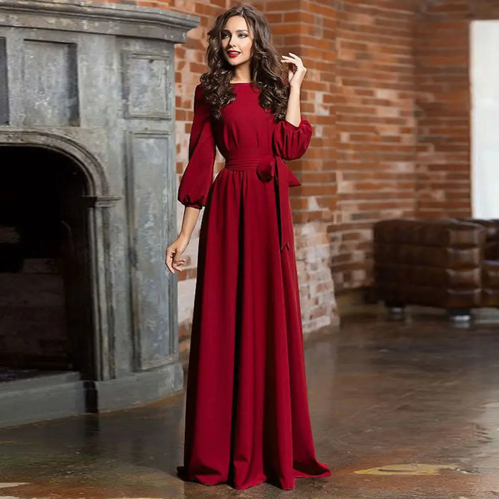 2019 Green Long Dress with Lantern Sleeves - Image 10