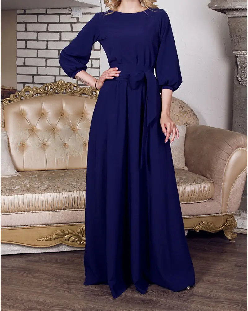 2019 Green Long Dress with Lantern Sleeves - Image 5