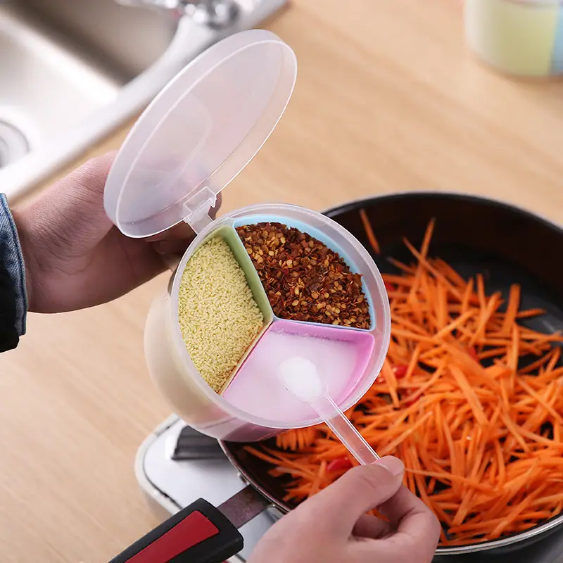 Three-Compartment Seasoning Box with Spoon - Image 3