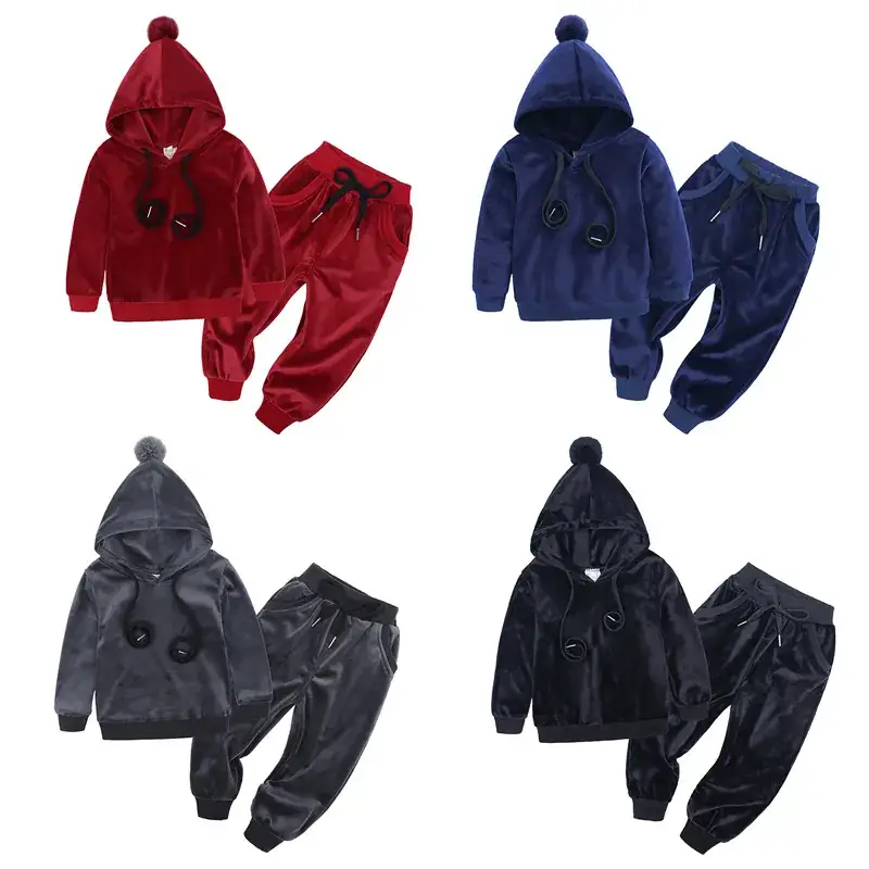 Black Velvet 2-Piece Hooded Sweatshirt Set for Boys Girls - Image 13
