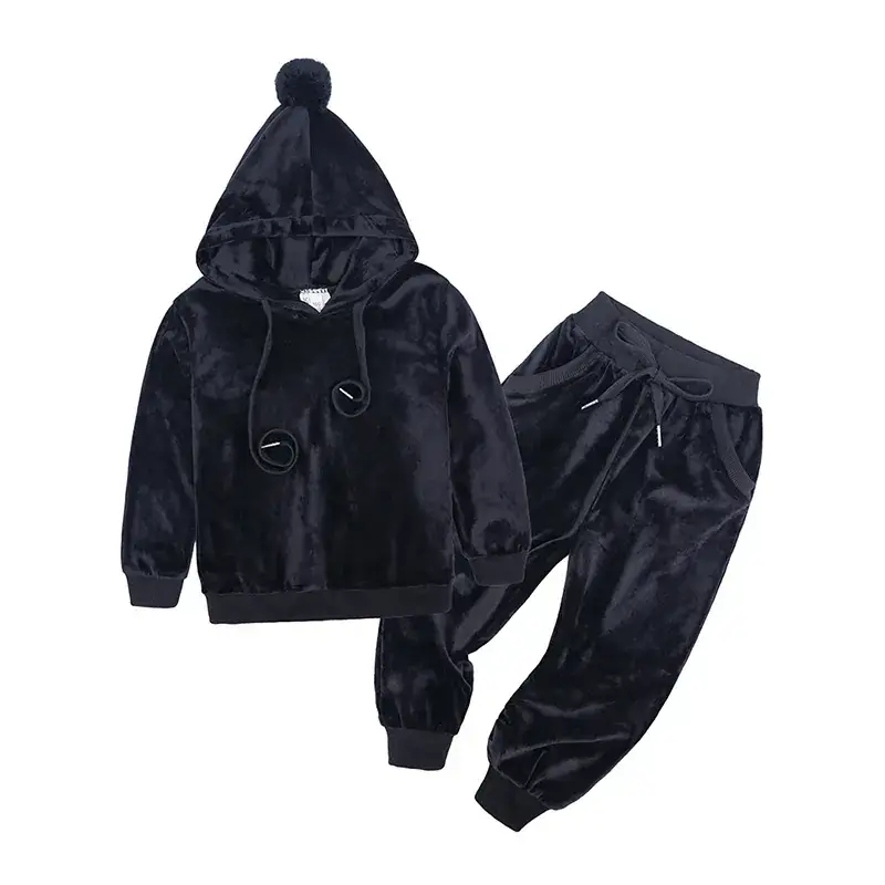 Black Velvet 2-Piece Hooded Sweatshirt Set for Boys Girls - Image 15