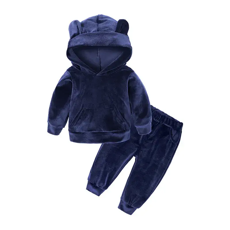 Black Velvet 2-Piece Hooded Sweatshirt Set for Boys Girls - Image 5