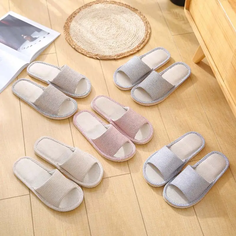 Factory Goods Couple Cotton Slippers Women's Summer Linen Home Indoor Wood Floor Soft Bottom Anti-Slip Shoes Spring and Autumn