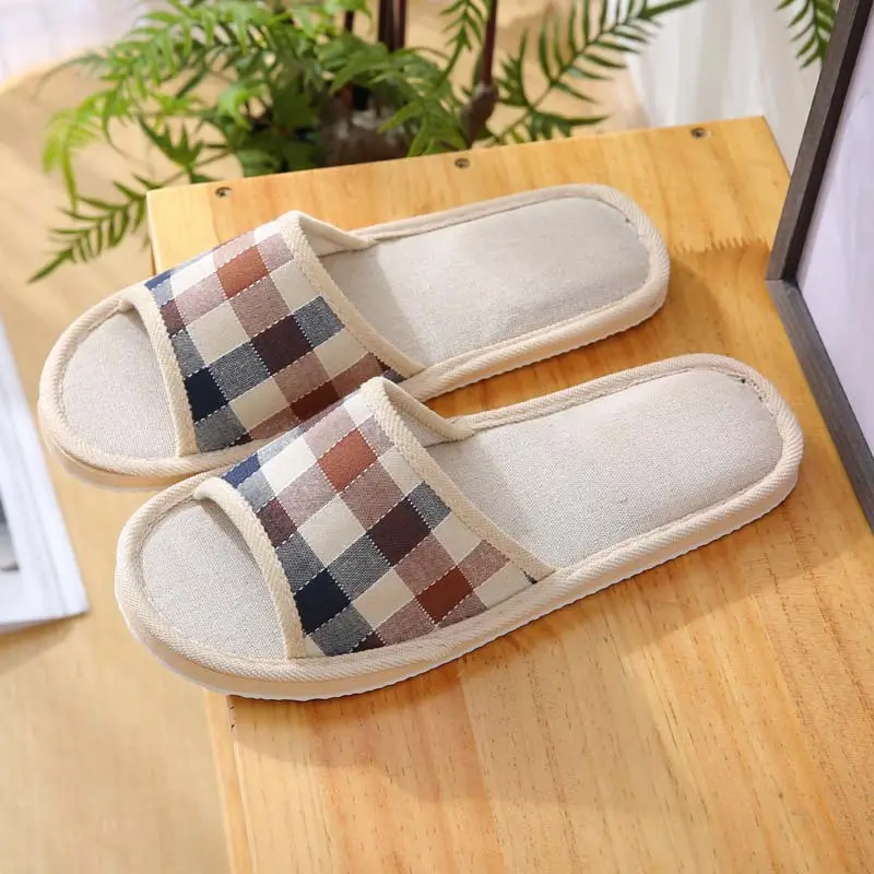 Factory Goods Couple Cotton Slippers Women's Summer Linen Home Indoor Wood Floor Soft Bottom Anti-Slip Shoes Spring and Autumn