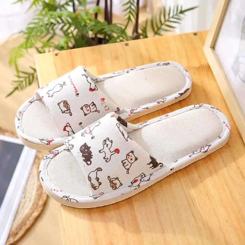 Factory Goods Couple Cotton Slippers Women's Summer Linen Home Indoor Wood Floor Soft Bottom Anti-Slip Shoes Spring and Autumn
