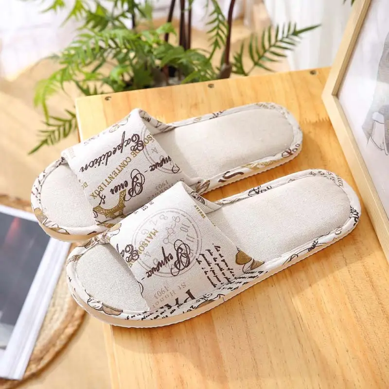 Factory Goods Couple Cotton Slippers Women's Summer Linen Home Indoor Wood Floor Soft Bottom Anti-Slip Shoes Spring and Autumn