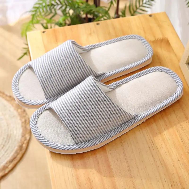 Factory Goods Couple Cotton Slippers Women's Summer Linen Home Indoor Wood Floor Soft Bottom Anti-Slip Shoes Spring and Autumn