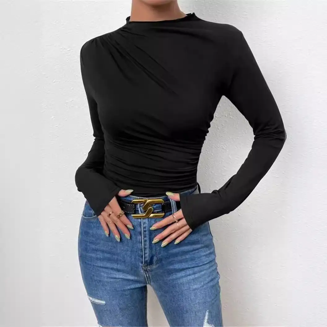 Black Long Sleeve Slim Fitting T-Shirt for Women - Image 8