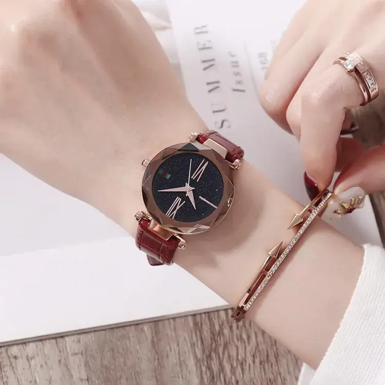 Women's Starry Sky Quartz Watch with Red Belt - Image 9