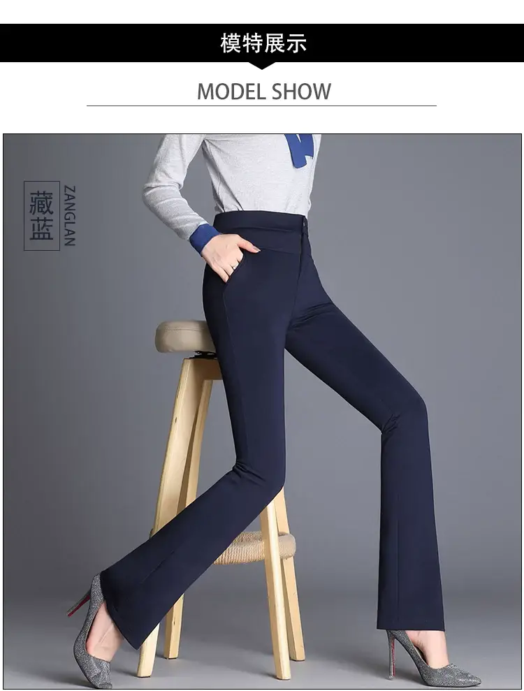 Women Flared Trousers Black Slim High Waist Straight Leg — feature 11