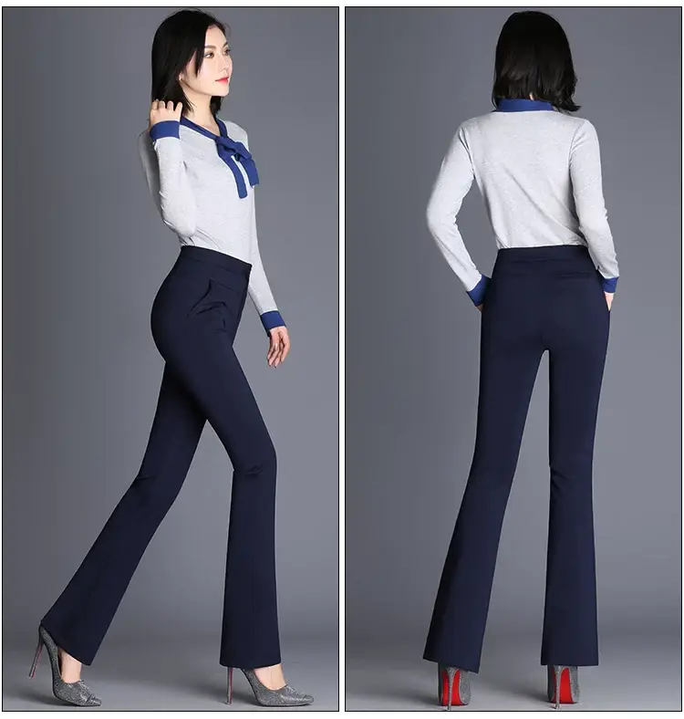 Women Flared Trousers Black Slim High Waist Straight Leg — feature 12