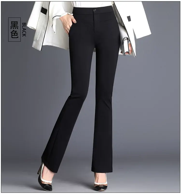 Women Flared Trousers Black Slim High Waist Straight Leg — feature 13
