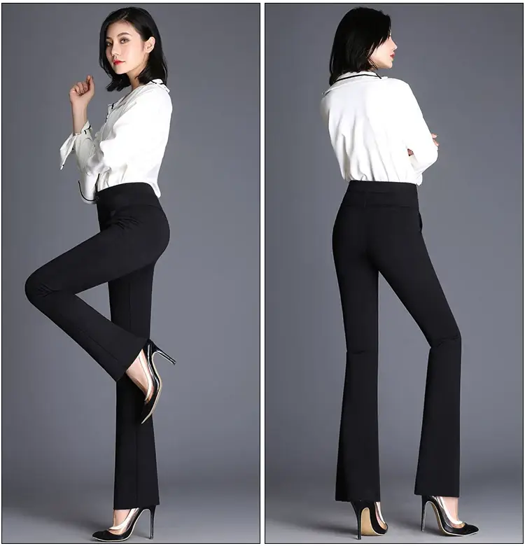Women Flared Trousers Black Slim High Waist Straight Leg — feature 14