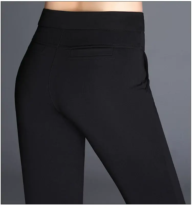 Women Flared Trousers Black Slim High Waist Straight Leg — feature 15