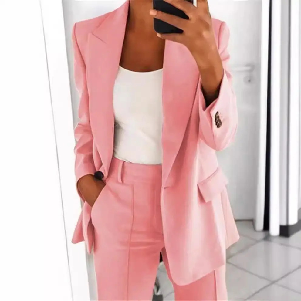 Pink Women's 2-Piece Suit Coat Set with Slim Fit - Image 11