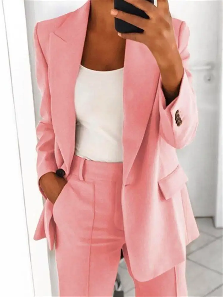 Pink Women's 2-Piece Suit Coat Set with Slim Fit - Image 2