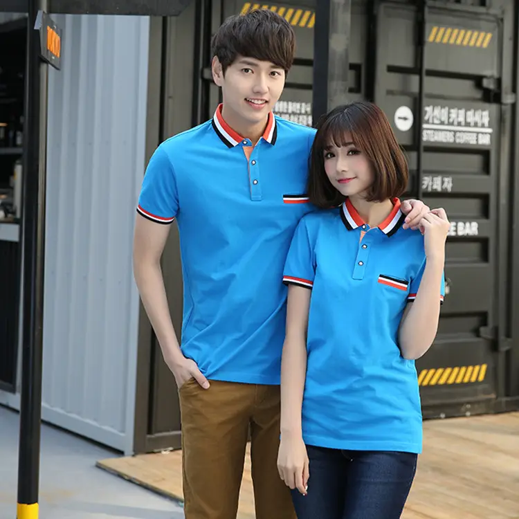 Couple Polo Shirt Blue Summer Short Sleeve T-Shirt