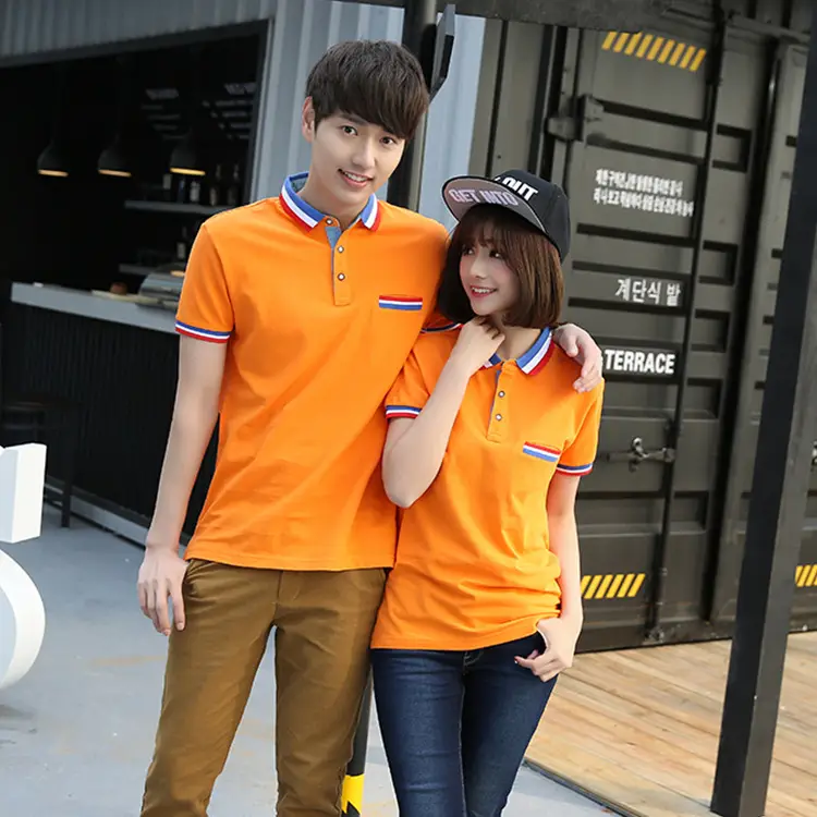 Couple Polo Shirt Blue Summer Short Sleeve T-Shirt