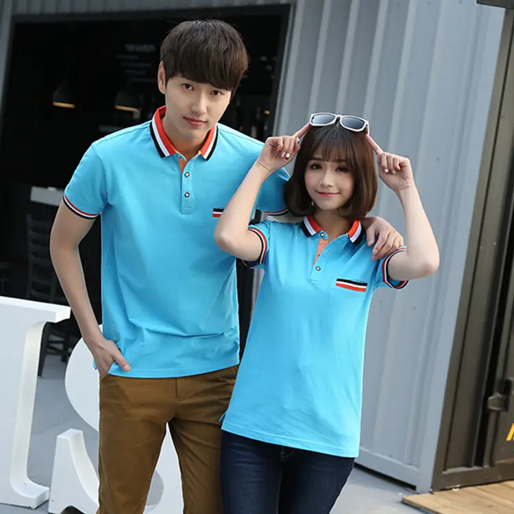 Couple Polo Shirt Blue Summer Short Sleeve T-Shirt