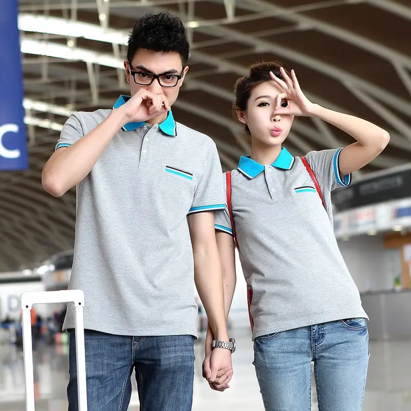 Couple Polo Shirt Blue Summer Short Sleeve T-Shirt
