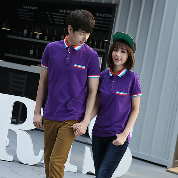 Couple Polo Shirt Blue Summer Short Sleeve T-Shirt