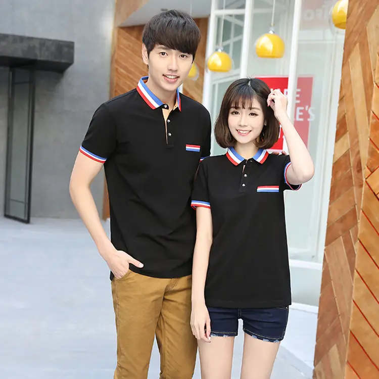 Couple Polo Shirt Blue Summer Short Sleeve T-Shirt