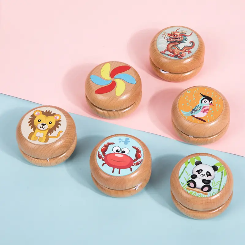 Children's wooden yo-yo cartoon educational toys wholesale traditional classic gift yoyo yo-yo stall supply