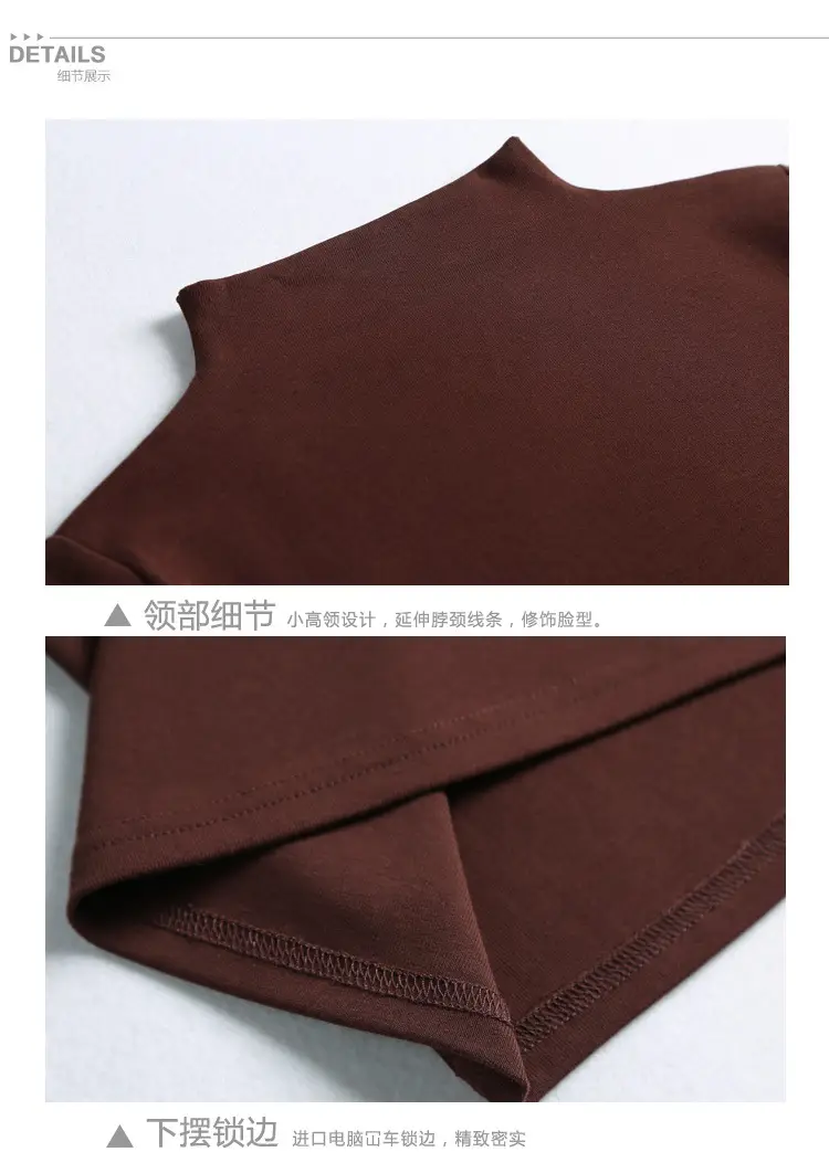 Women Slim Fit Blue Cotton T-Shirt Mid Sleeve Semi High Collar — feature 16