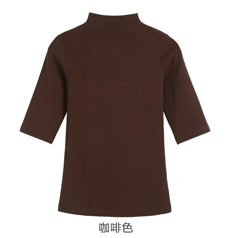 Women Slim Fit Blue Cotton T-Shirt Mid Sleeve Semi High Collar — feature 21