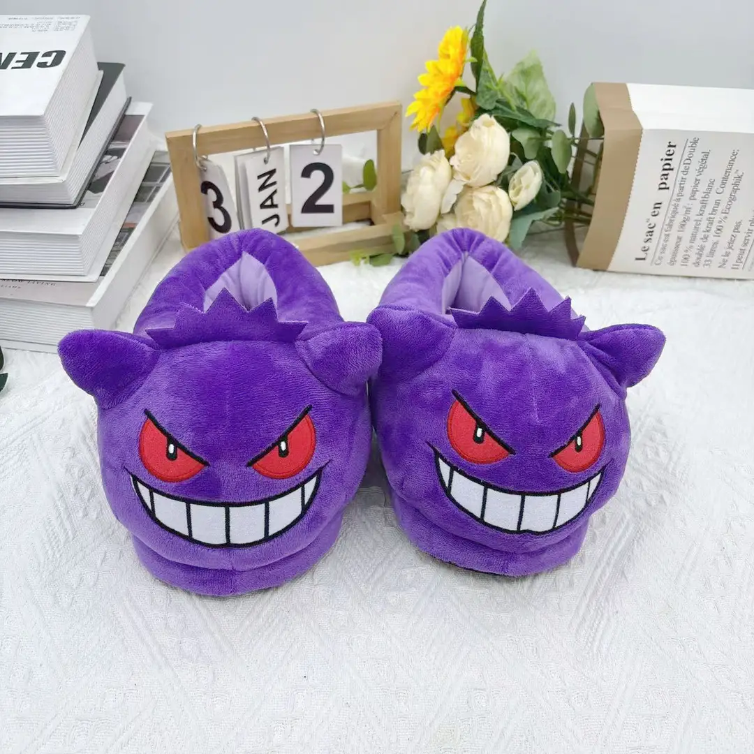 Autumn and Winter Anime Game Peripheral Pet Family Gengar Plush Slippers for Home Indoor Non-Slip Warm Cotton Slippers