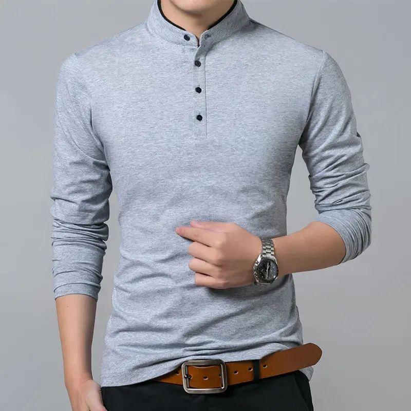 Men's Long Sleeve Cotton Polo Shirt Maroon Classic