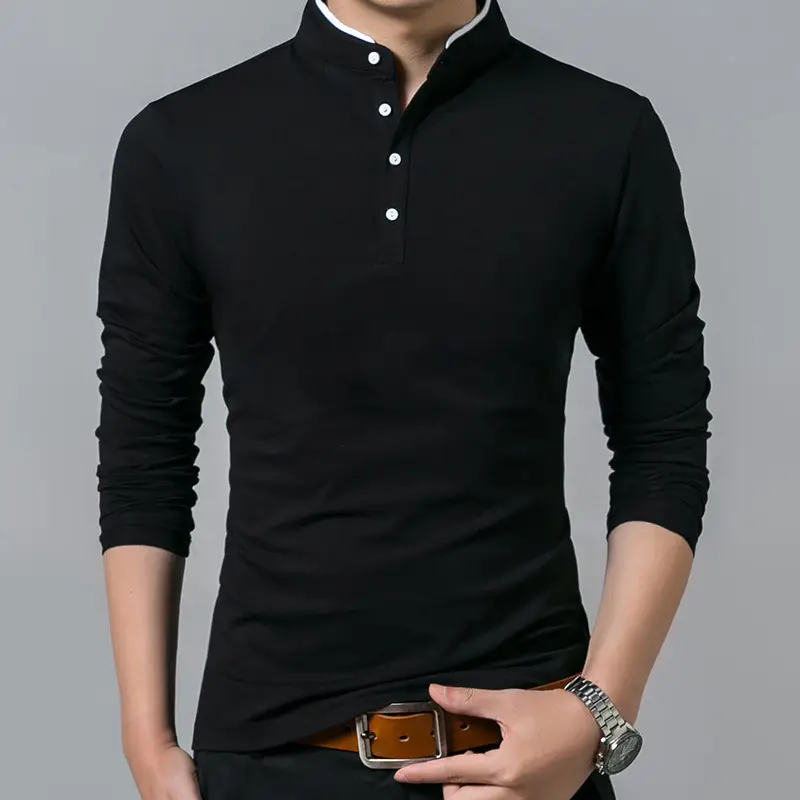 Men's Long Sleeve Cotton Polo Shirt Maroon Classic