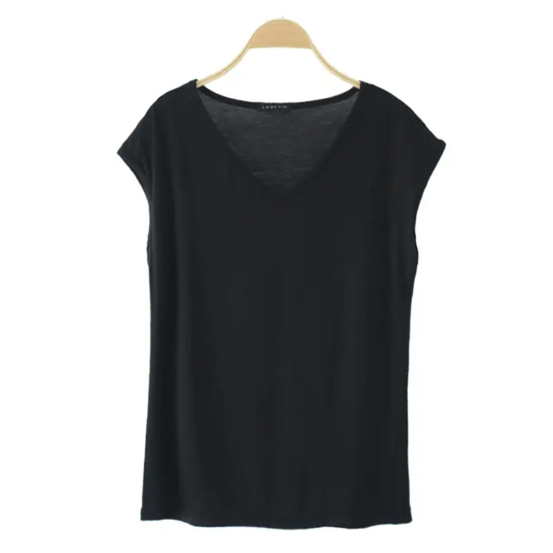 Women Sleeveless T-Shirt Red Solid Color V Neck Slim Fit - Image 15
