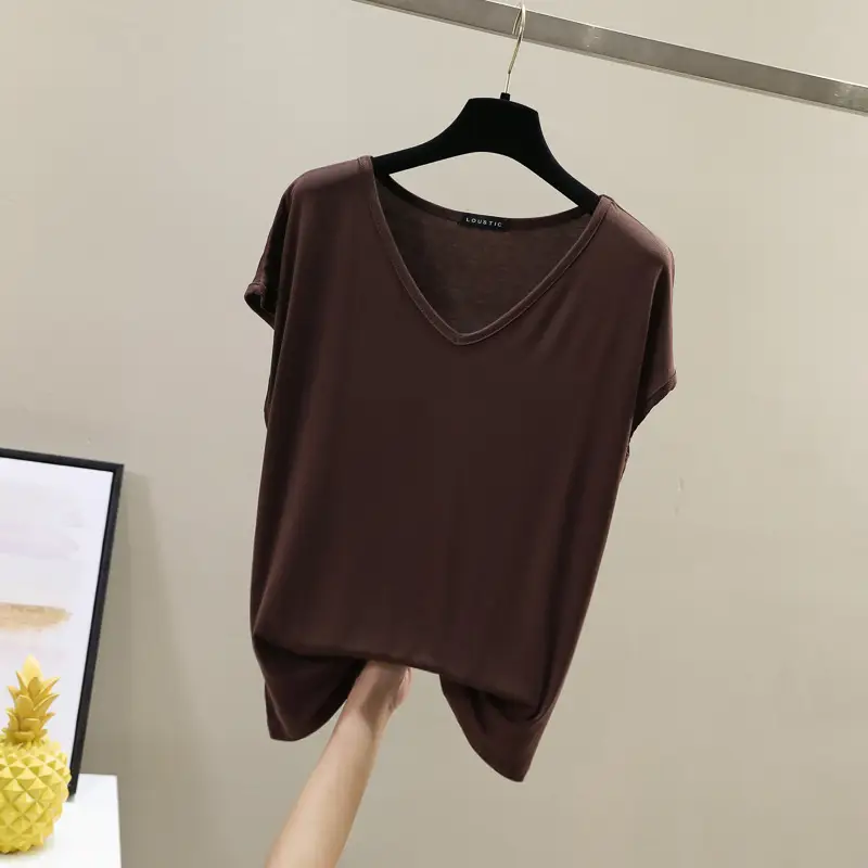Women Sleeveless T-Shirt Red Solid Color V Neck Slim Fit - Image 9